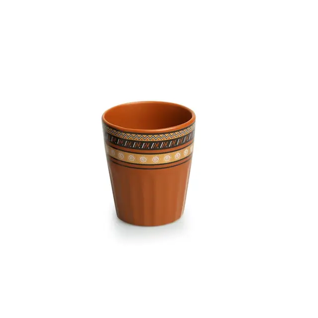 Unglazed terracotta kullad standing upright