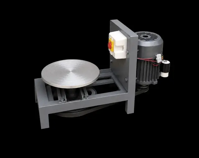 KE-PW pottery wheel with open turntable, belt drive and E-stop, studio catalogue shot