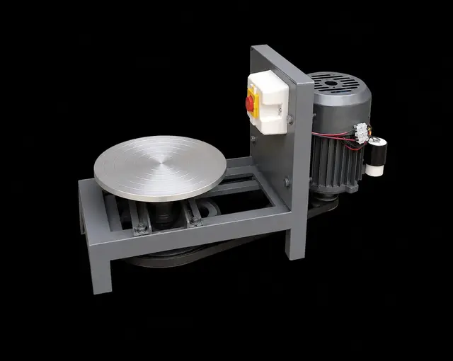 KE-PW pottery wheel with open turntable, belt drive and E-stop, studio catalogue shot