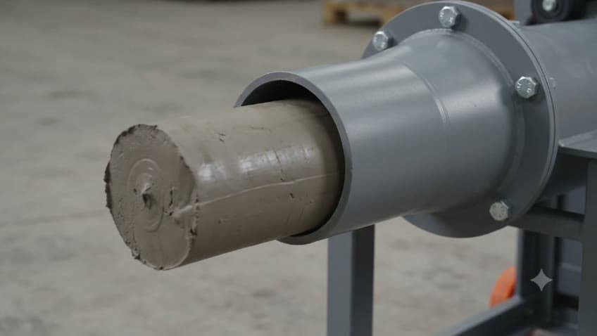 Clay leaving a pugmill nozzle on the factory floor